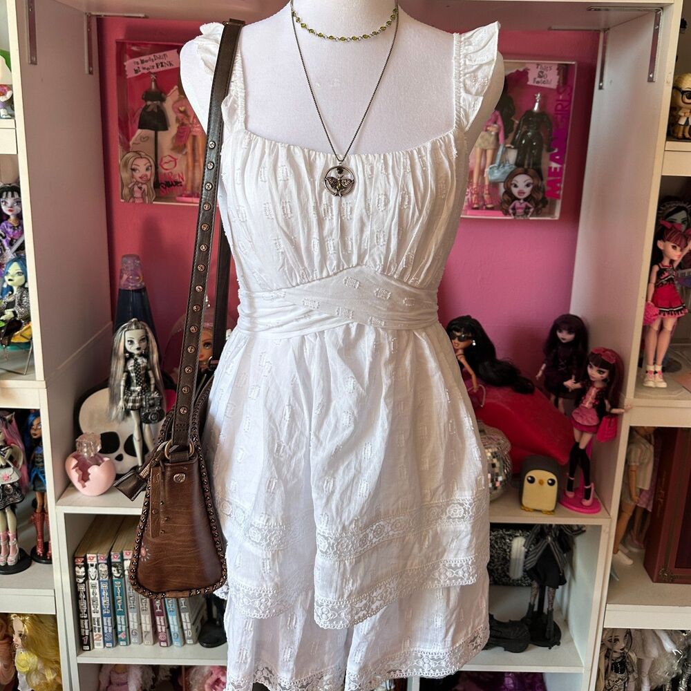Altar'd State White Lace Tiered Romper Dress S Fairycore